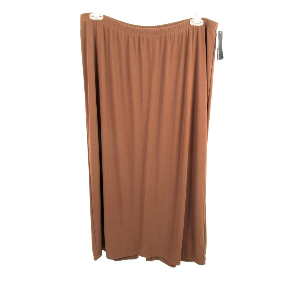 AGB Woman Maxi Skirt Brown 1X Elastic Waist Pull On Lagenlook Career 3411P57 NWT